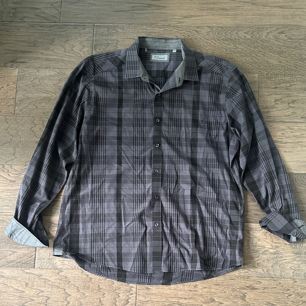7 Diamonds Charcoal Plaid Casual Shirt